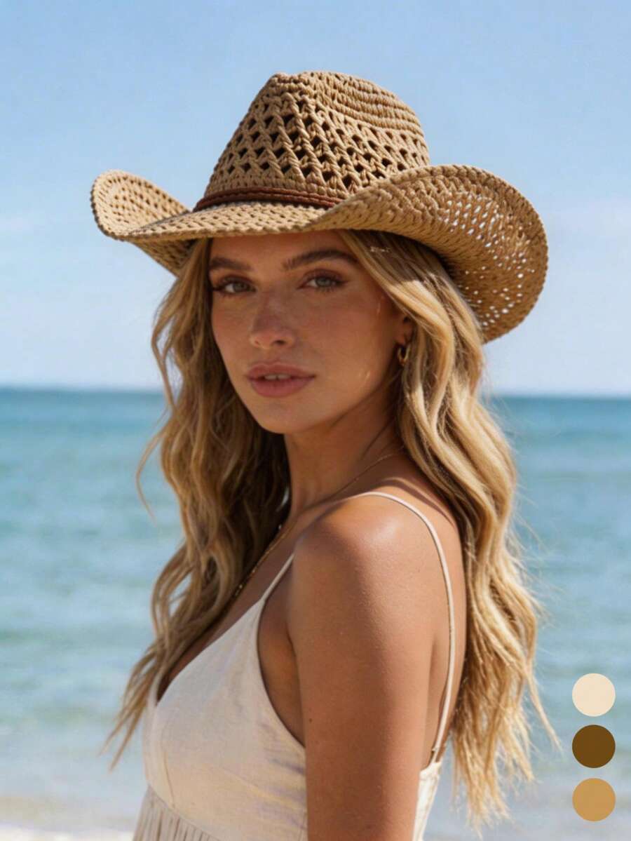 Bohemian Hollow Out Straw Cowb - Cowboy Hat Straw ulasan dan harga