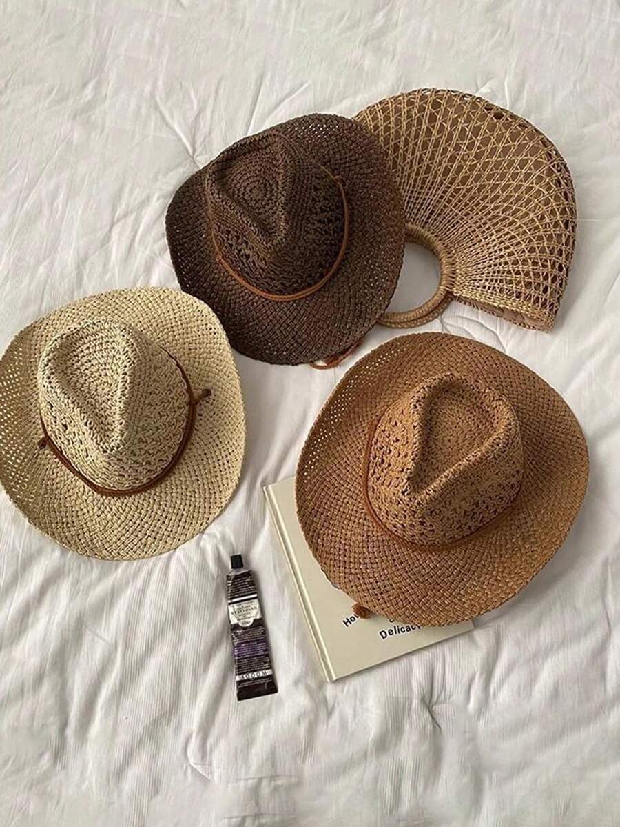 Bohemian Hollow Out Straw Cowb - Cowboy Hat Straw ulasan dan harga