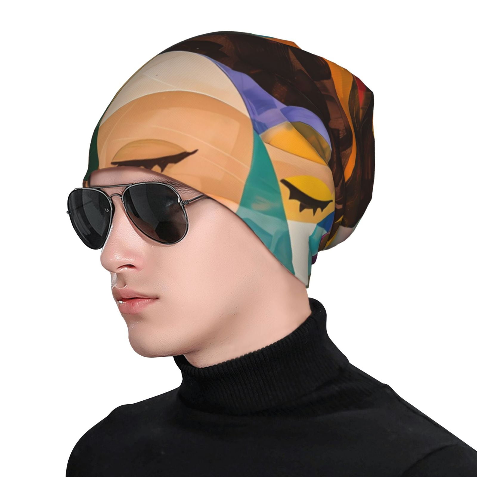 Abstract Musical Faces Printed - Beanie Cuffed Knit ulasan dan harga