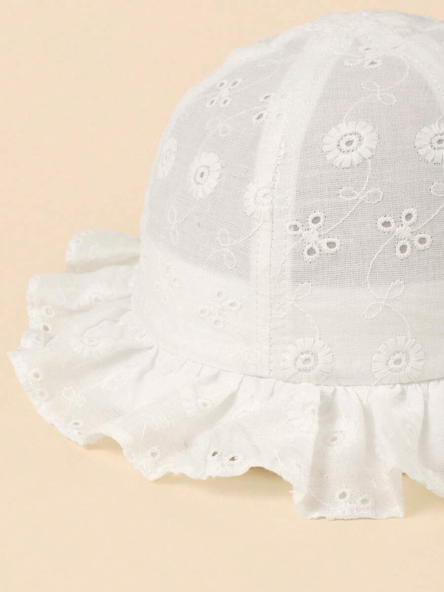 White Floral Embroidery Bucket - Bucket Hat Cotton ulasan dan harga