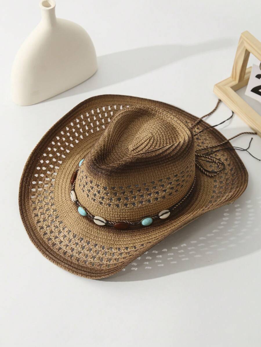Unisex Straw Cowboy Hat With B - Cowboy Hat Straw ulasan dan harga