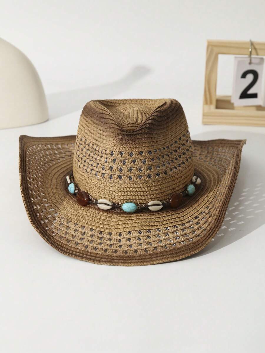 Unisex Straw Cowboy Hat With B - Cowboy Hat Straw ulasan dan harga