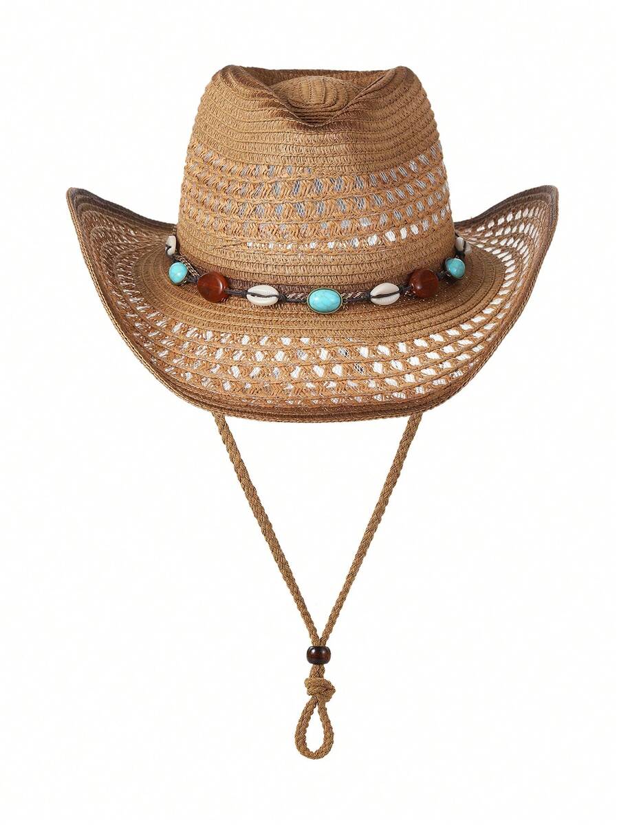 Unisex Straw Cowboy Hat With B - Cowboy Hat Straw ulasan dan harga
