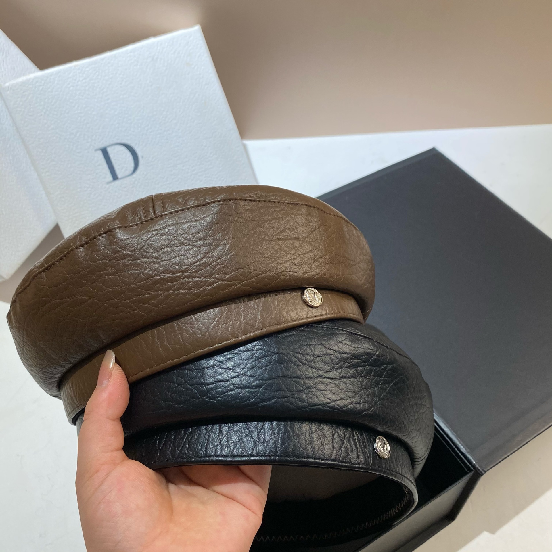 PU Leather Beret Caps Women Fa - Snapback Hat Flat ulasan dan harga