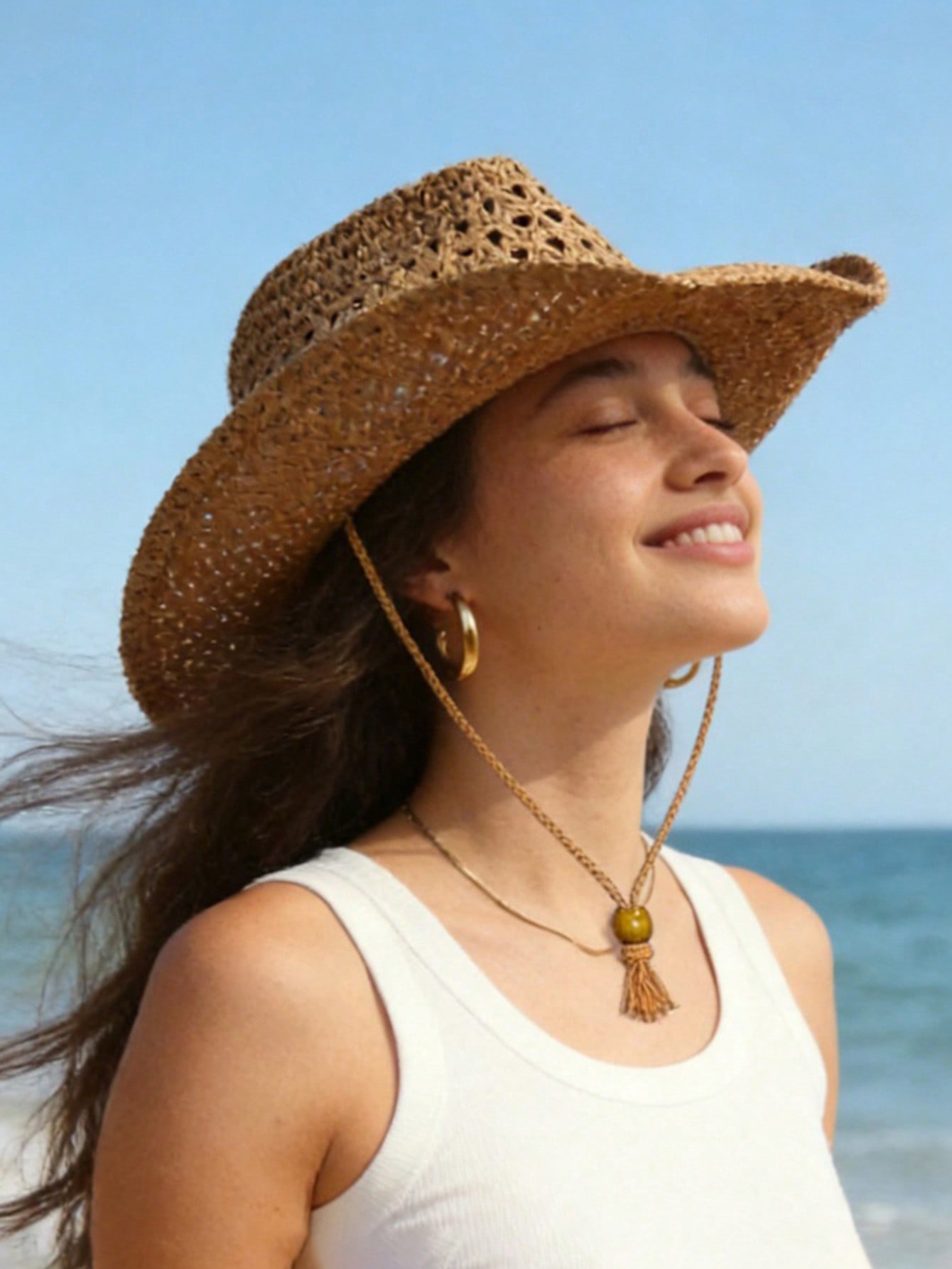 1pc Unisex Retro Hollow Curled - Cowboy Hat Straw ulasan dan harga