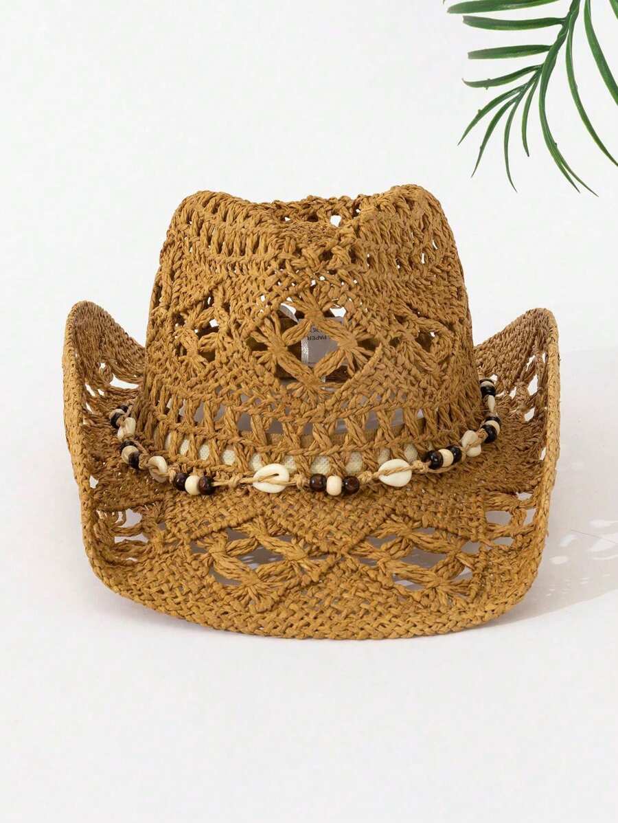 Bohemian Shell Hollow Out Stra - Cowboy Hat Straw ulasan dan harga