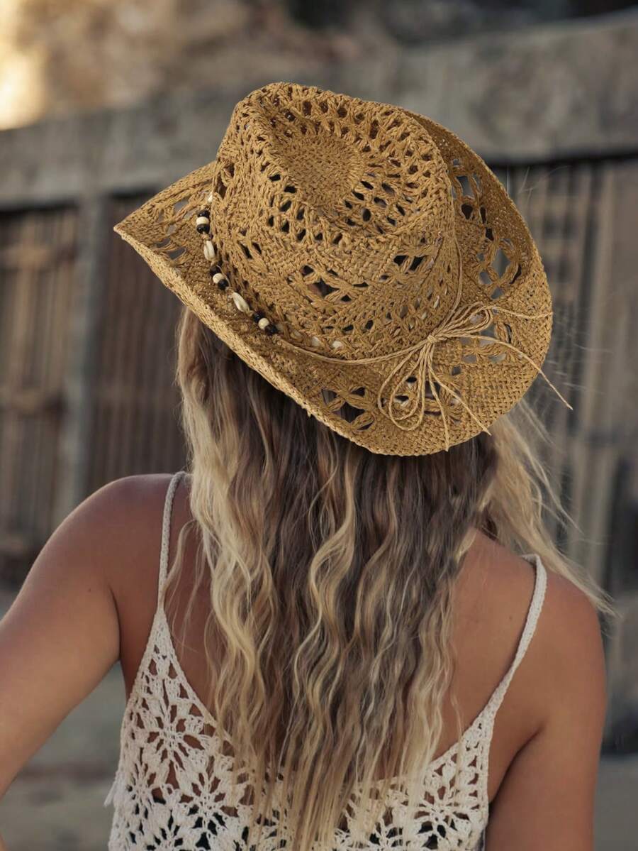 Bohemian Shell Hollow Out Stra - Cowboy Hat Straw ulasan dan harga